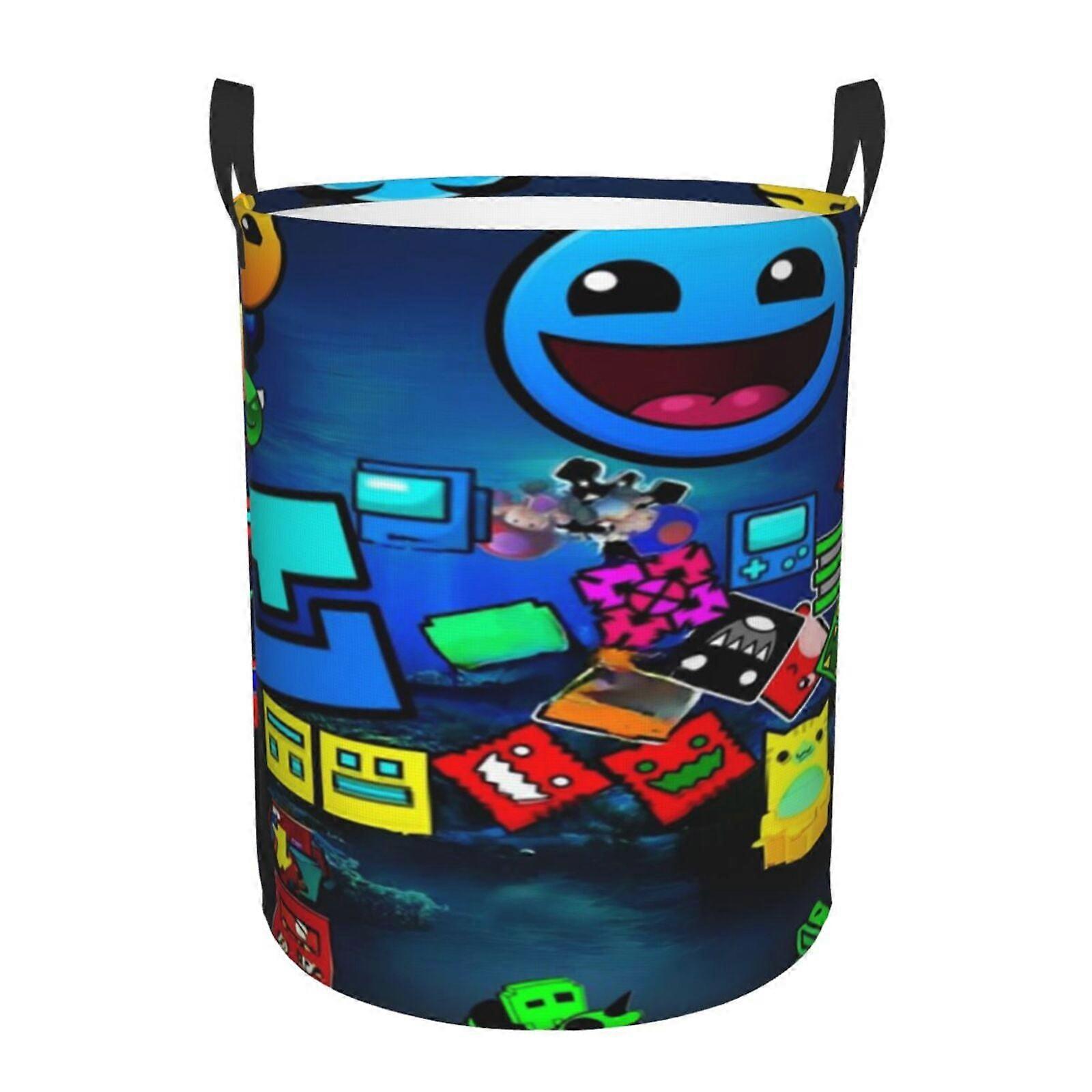 Geometry Dash 3d Graphic Flame Laundry Basket Fire Flame Clothes Hamper Storage With Handle-SYS29212