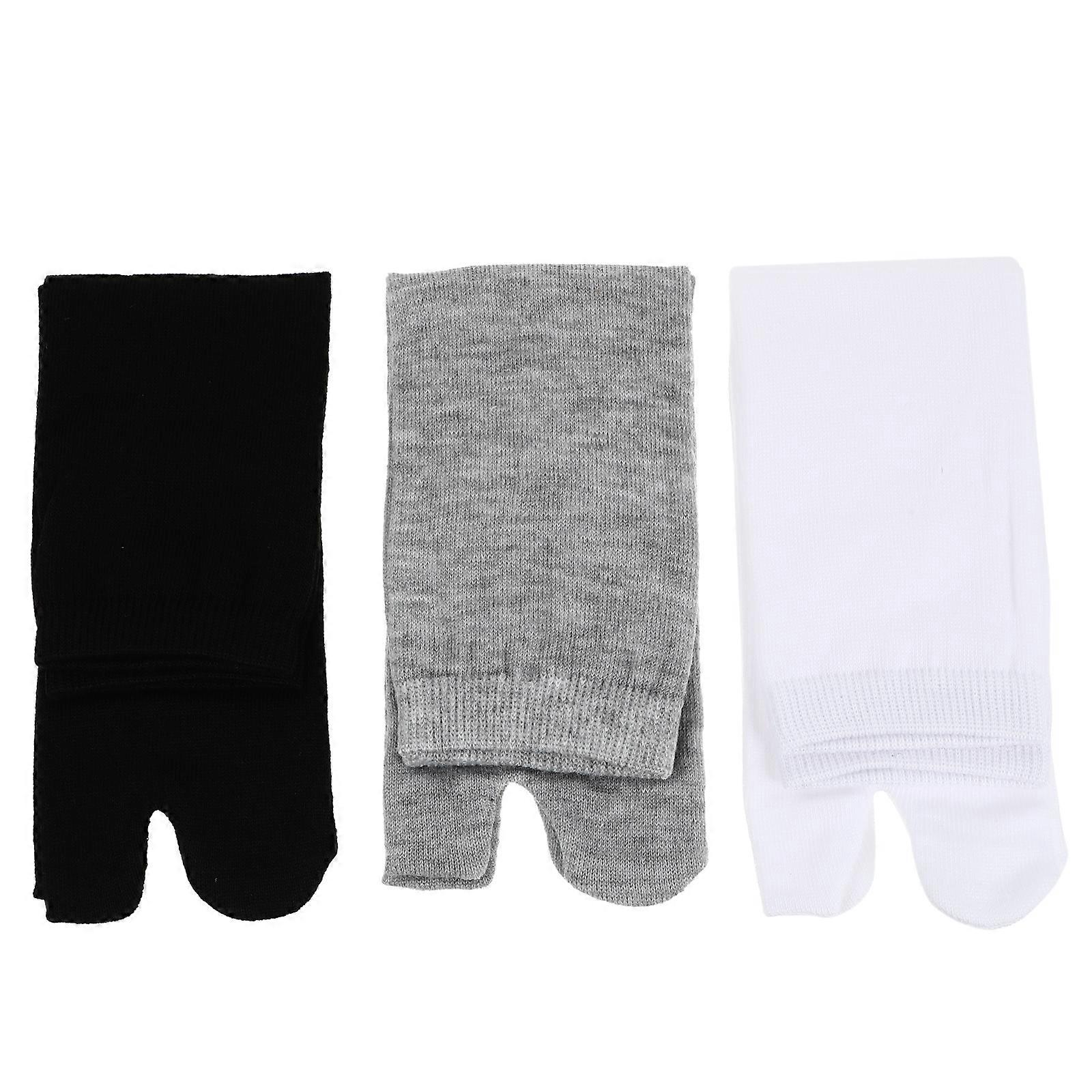 NUOLUX 3 Pairs of Elastic Cotton Tabi Toe Socks (White+Grey+Black)