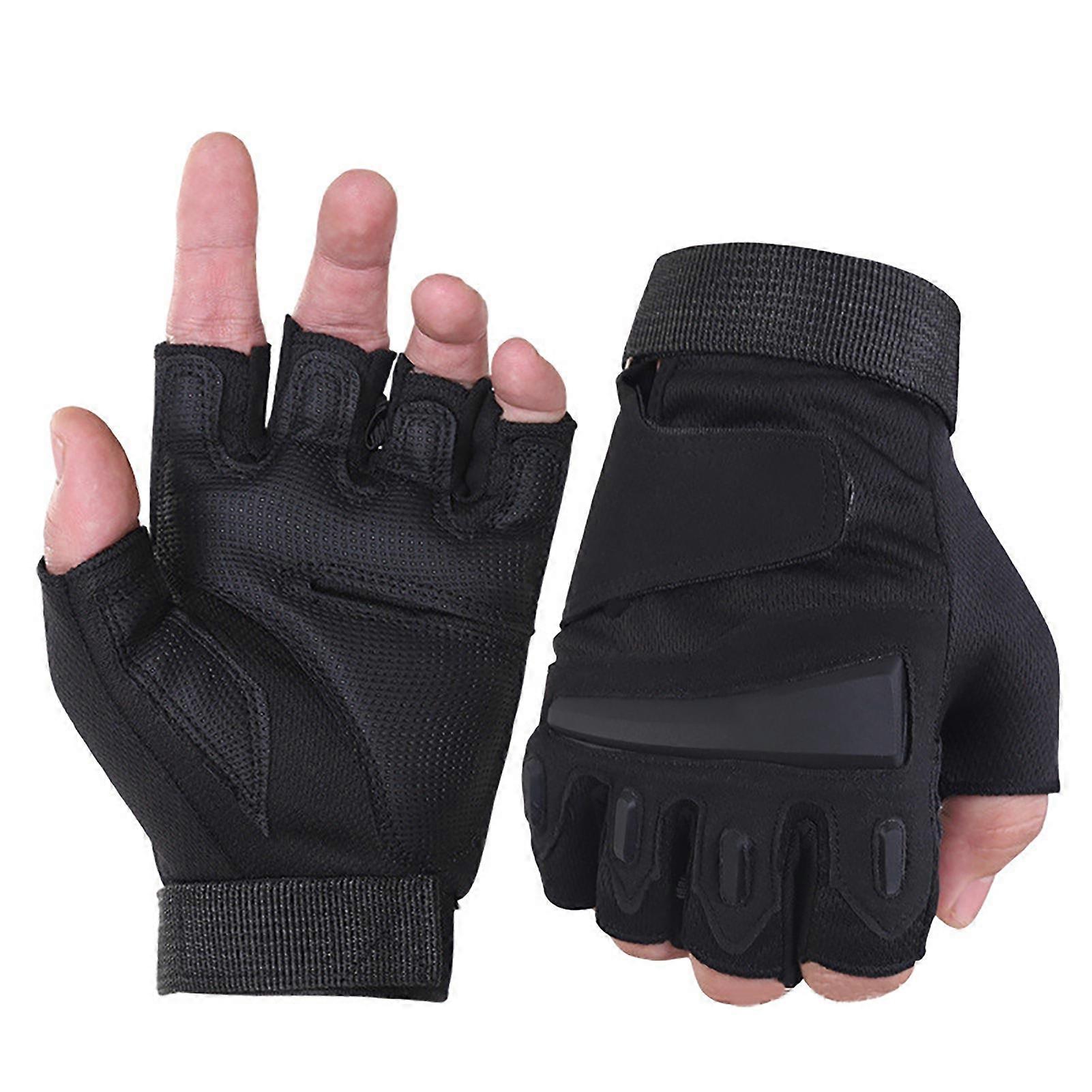 Kaesi 1 Pair Strong Grip Adjustable Hook Loop Fasteners Fabric Training Gloves Half Finger Wrist Wraps Support Men Cycling Gloves for Gym
