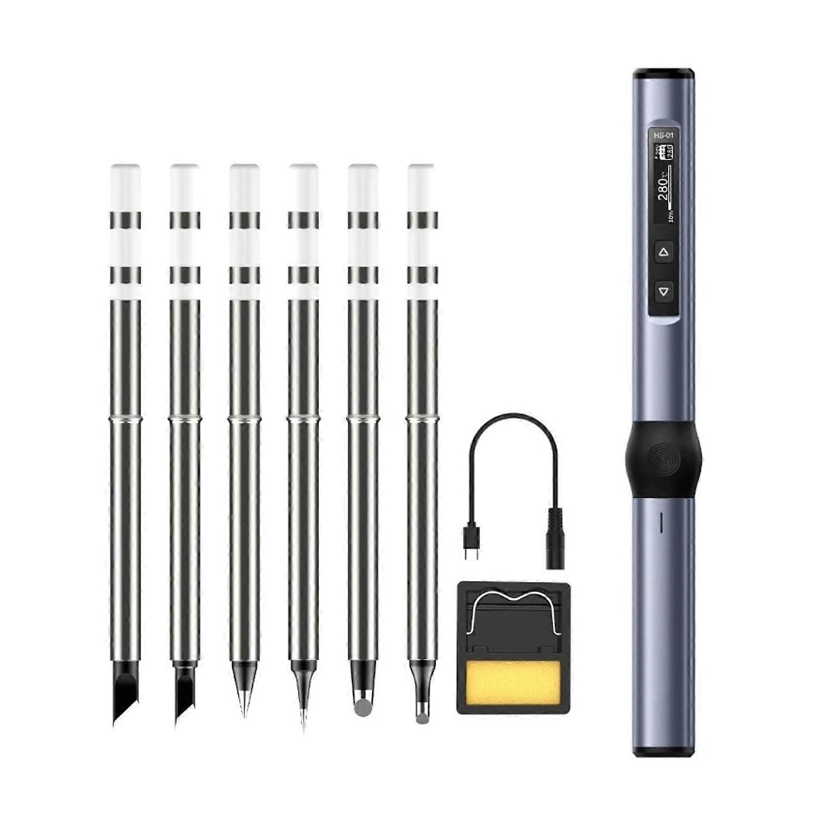 Electric Soldering Iron Kit Digital Display Temperature Adjustable Fast Heating Mini Soldering Iron DC9?24V Grey Blue