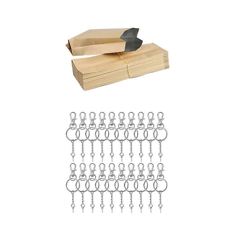 50 Pcs Kraft Paper Bag Pouch & 50 Pieces Metal Swivel Clasps Lanyard Snap Hook Lobster Claw Clasp a