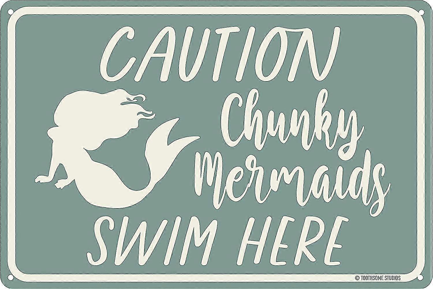 Sereias Chunky Nadar Aqui 8x12 polegadas OU 12x16 polegadas engraçado Tin Pool Sign Beach Home Poolhouse Deck Tiki