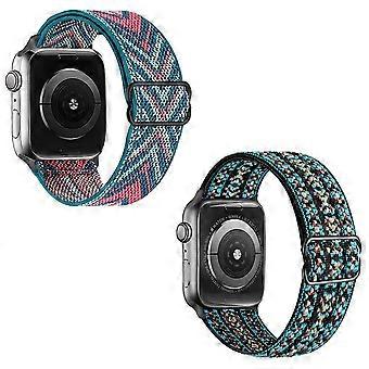 2PCS Stretchy Solo Loop Strap Compatible with Apple Watch Bands 38mm 40mm 41mm,Adjustable Stretch Braided Elastics Weave Nylon Women Men for iWatch Se