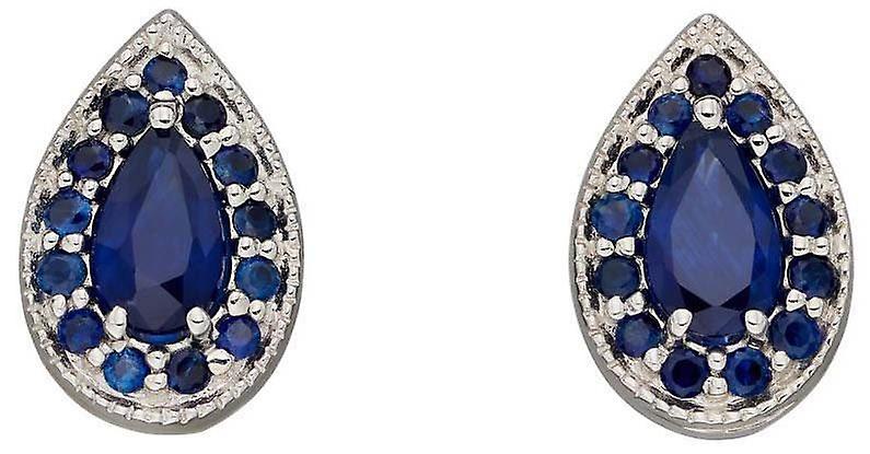 Elements Gold Teardrop Sapphire Earrings - Silver/Blue