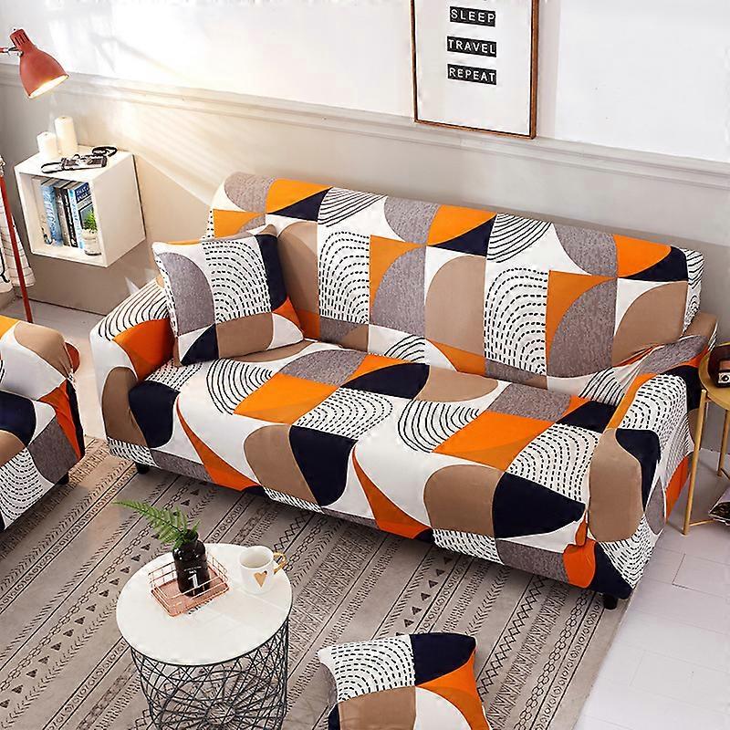 Stretch Sofa Cover with Armrests Stretch Armchair Cover Magic Universal Sofa Cover Non-Slip Couch Cover (2 Seater, Geometric) No Pillowcase