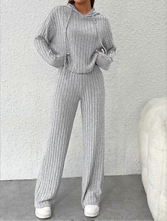 Aumile Ribbed Lounge Wear Sets for Women - 2 Pieces Co-ord Tracksuit for Sleepwear and Homewear M