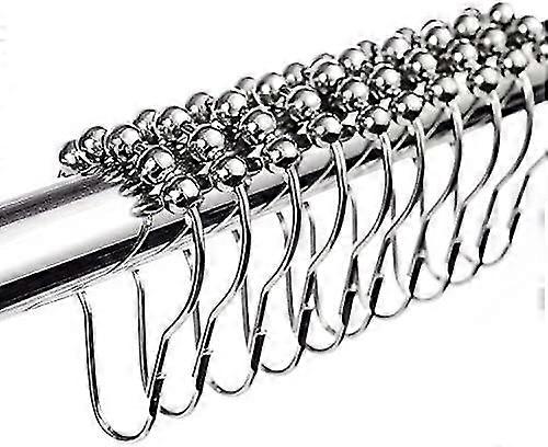Set Of 12 Stainless Steel Shower Curtain Rings With Sliding System, 12 Single Hooks, 7*4cm