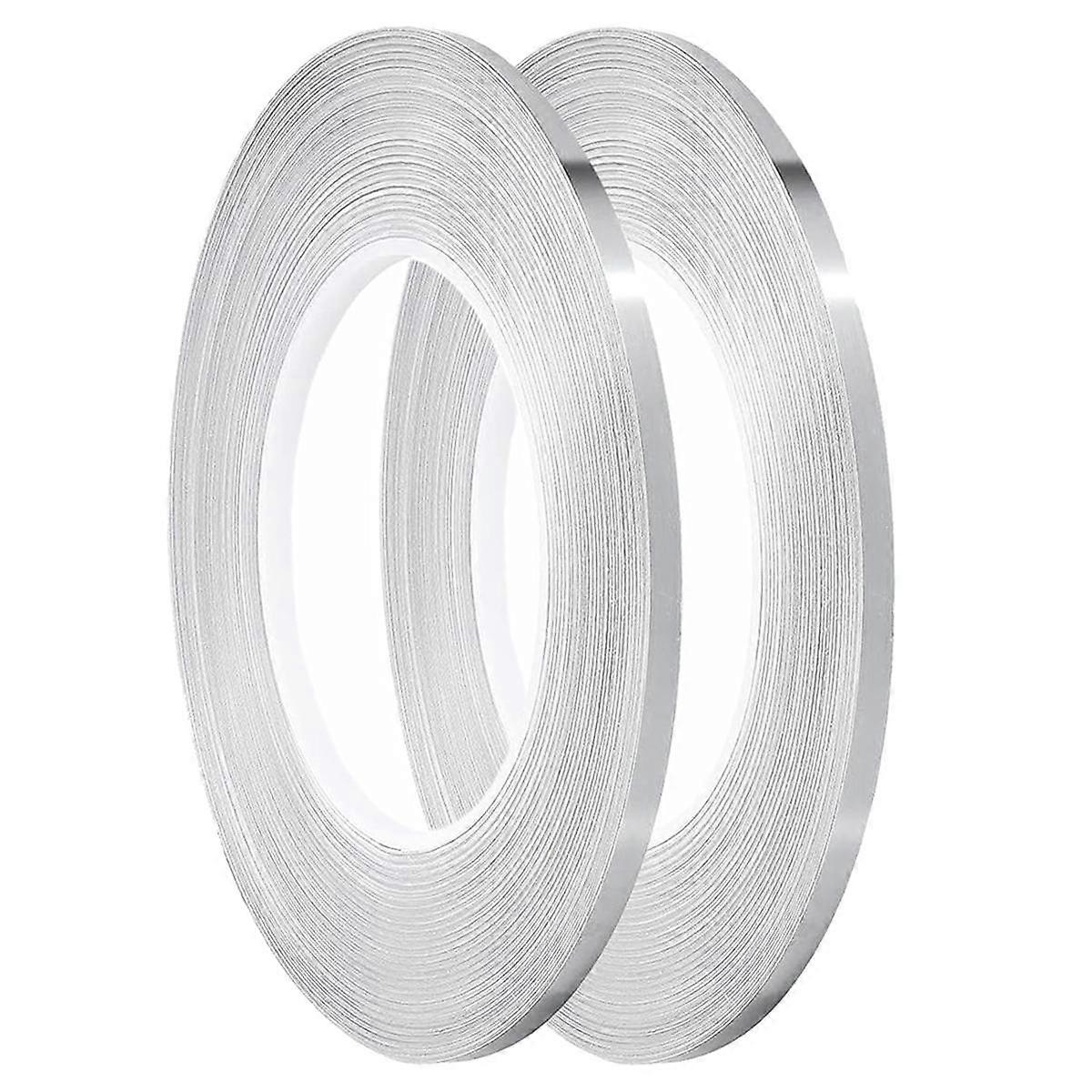 Craft Stripe Tape,Self-Adhesive Pinstripe Tape,Gift Wrapping, Decorating Walls, 2Rolls,1/5Inx55Yd Each (Silver)