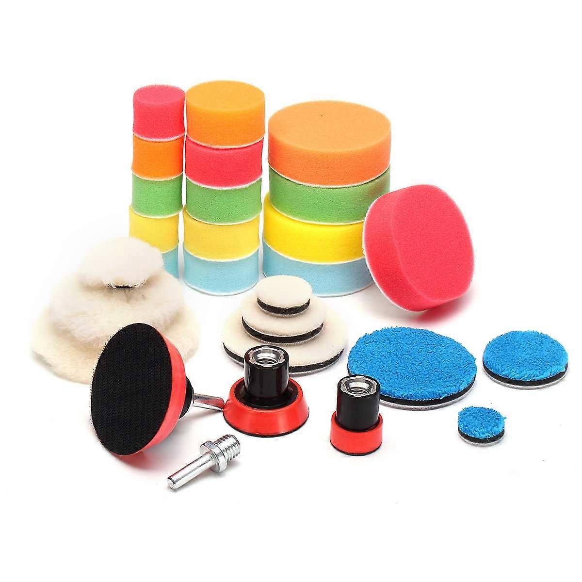 29Pcs Assorted Polishing Pad Kit With M14 Thread Back Pad&Adapter Sponge Wool For Polishing Waxing set