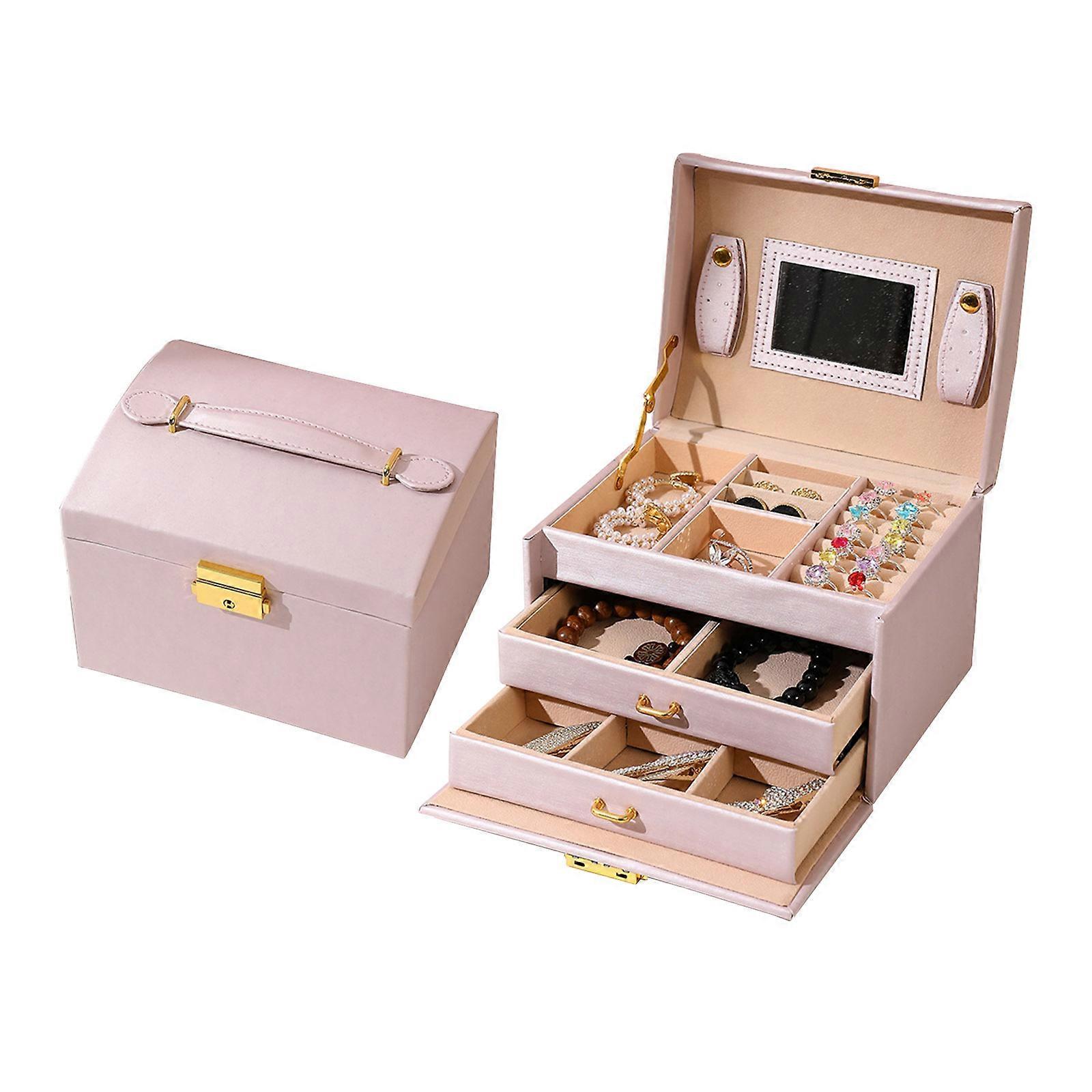 Jewelry Organizer Box Large-capacity Storage 3 Layer with Mirror and Lockable