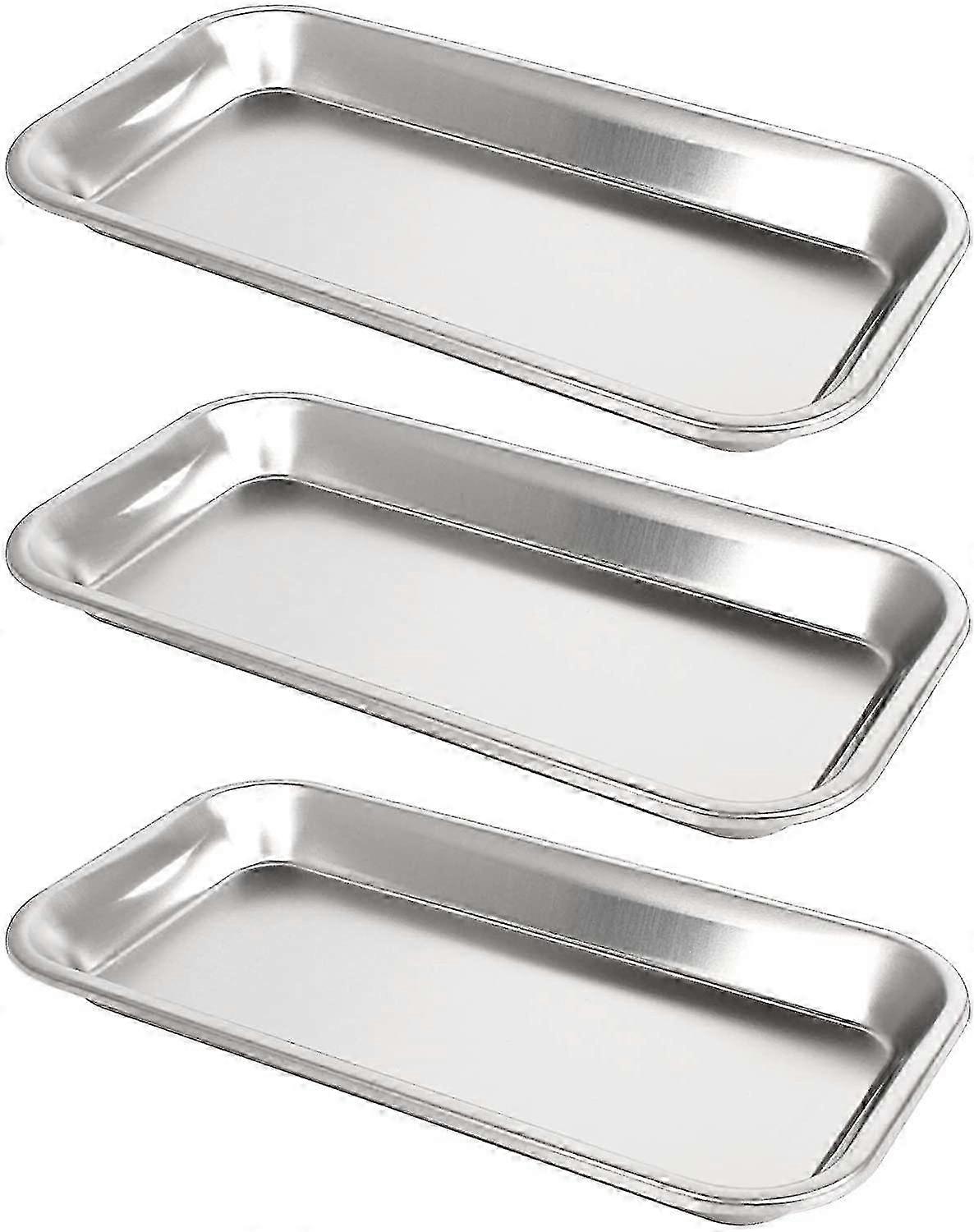 3pcs Stainless Steel Rectangular Small Laboratory Supplies Tray - JA