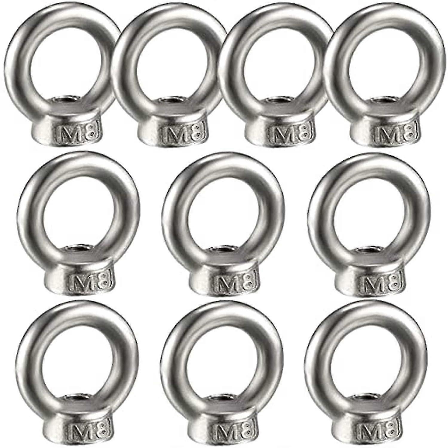 10 Stück Edelstahl-Ringmutter, M8-Ringmutter, Hardware-Ringmutter, Innengewindemutter für Hebezubehör, Oberflächenpolieren, Sil