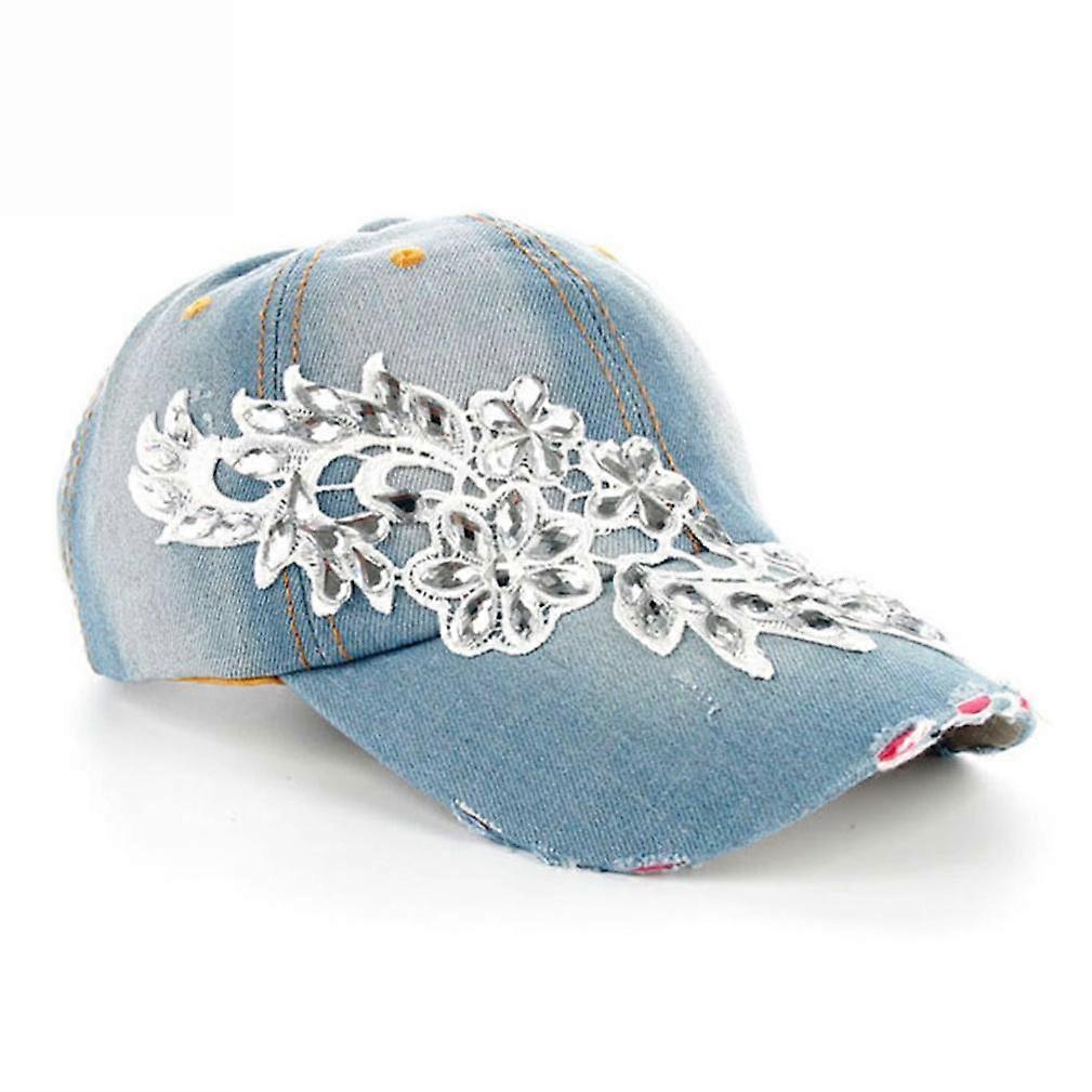 Lace Cotton Denim Baseball Cap Crystal Floral Bling Rhinestone Snapback Hat