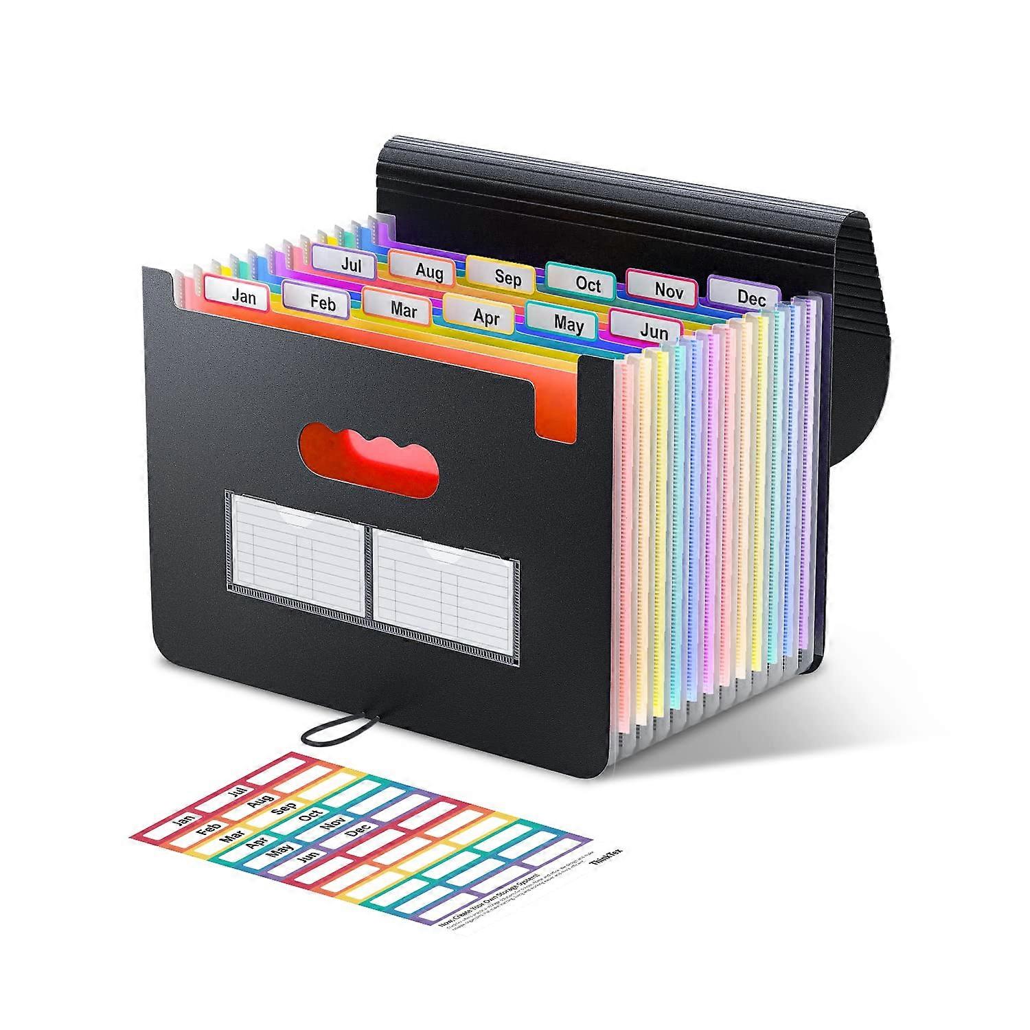 File Organiser, 13 Pockets Expanding File Folders, Colorful Tabs, black