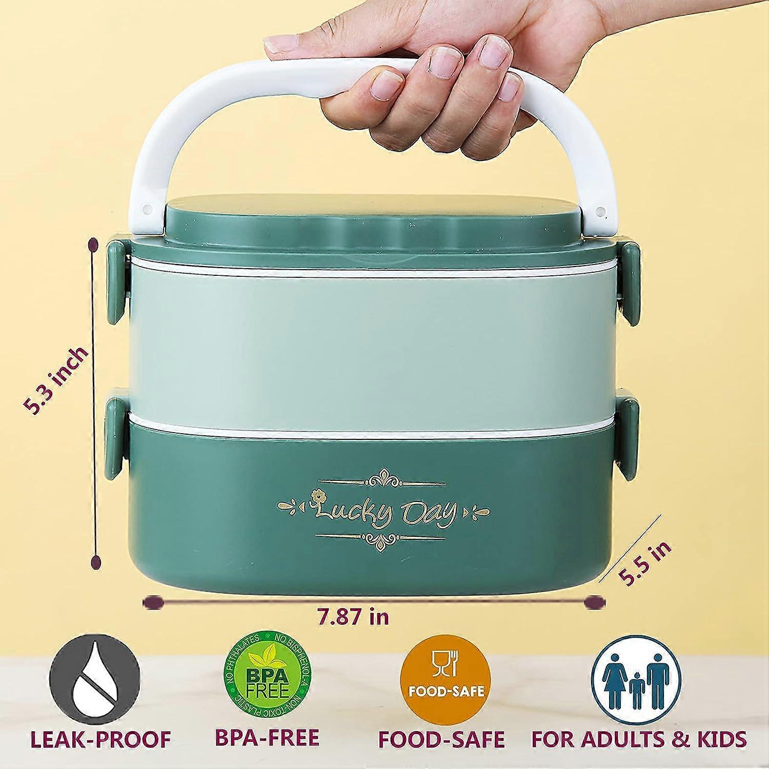 Adult and children lunch box container, stackable container-leakproof, microwave safe, free of BPA and food safe materials, double layer-green