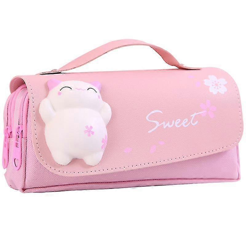 Cute Cat Decompression Pencil Case Big Pencil Box Pink