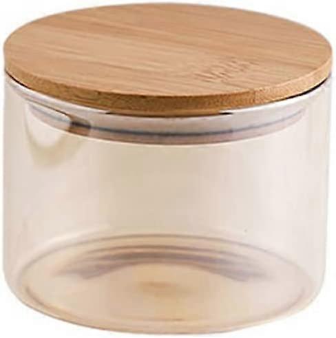 צנצנת אחסון אטומה מזכוכית עם מכסה עץ
