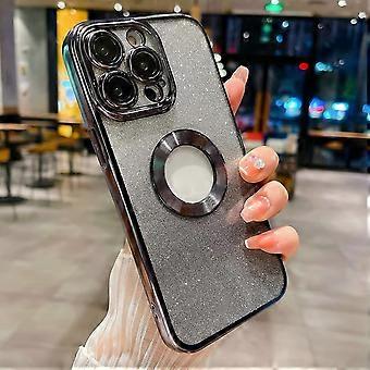 For iPhone 13 Pro Max 6.7 inch Glitter Phone Case CD Texture Logo View Cover with Camera Lens Film Style E iPhone 13 Pro Max 6.7 Black