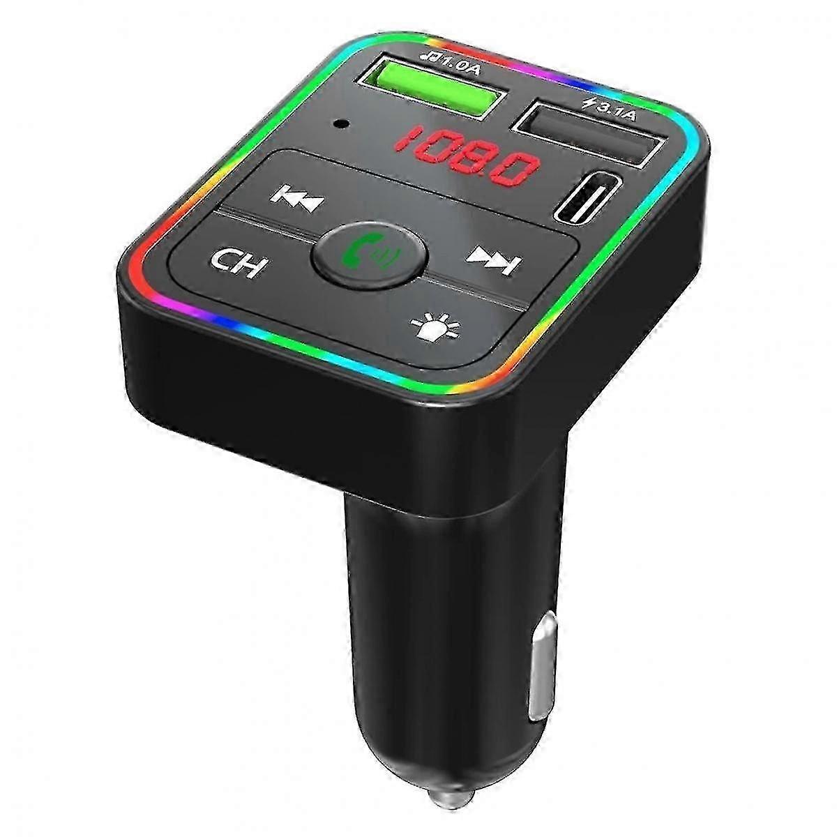 Bluetooth FM Transmitter für Auto, Qc3.0 & 7 Farben LED Hintergrundbeleuchtung Auto Bluetooth Adapter Musik Player Freisprecheinrichtung mit SD-Kartensteckplatz, unterstützt USB
