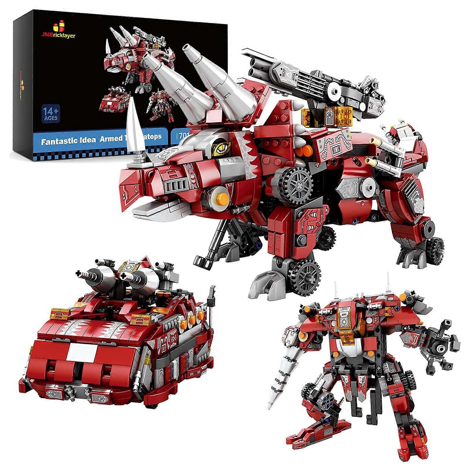 JMBricklayer Mech Dinosaur Building Sets, Electic 3 in 1 Triceratops and Fossil Model Kit, Dragon Animals Collectible Display Model, STEM Educational