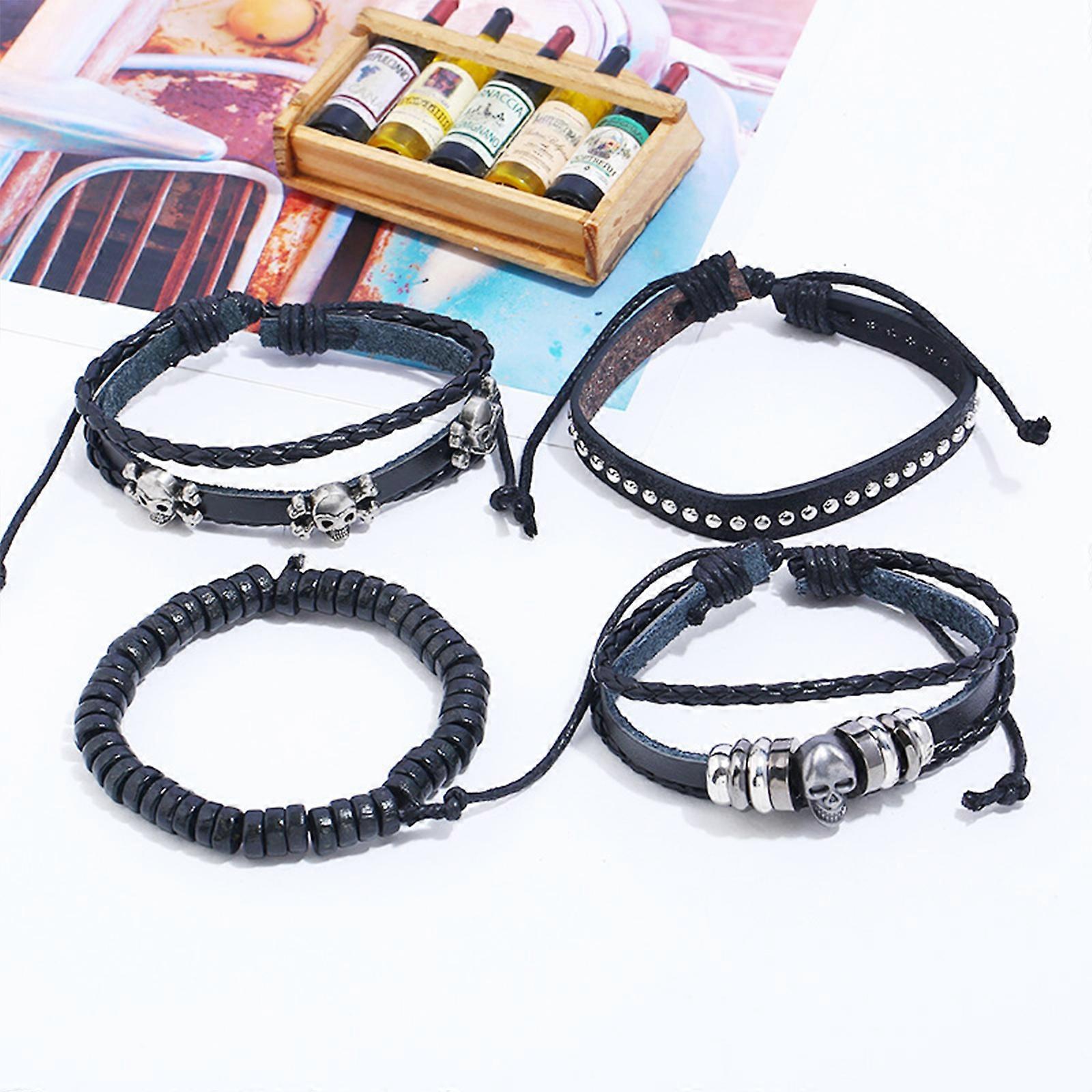 2023 Wholesale Skull Beaded Leather Bracelet DIY Kit for Men, Retro Style with Cowhide and Beads