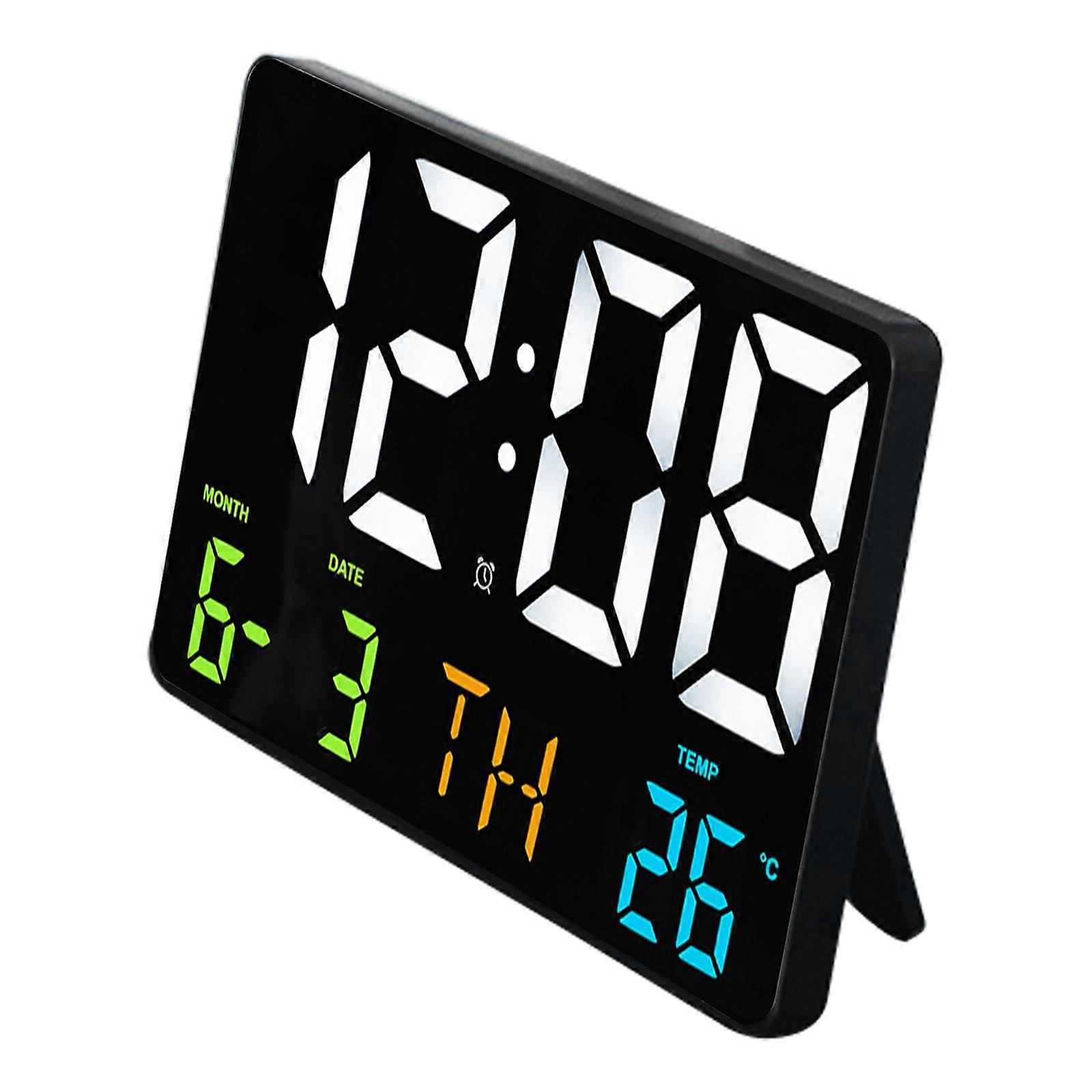 Digital Clock Large Display Electronic Wall Clock Calendar Snooze Alarm Clock with Wireless Remote Control LED Light Sensing Temp Date 12/24H