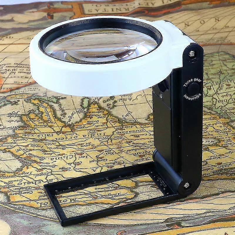 1pc Reading Magnifier, Illuminated Magnifying Glass with LED Light, 6X 25X Table Magnifier with Foldable Stand