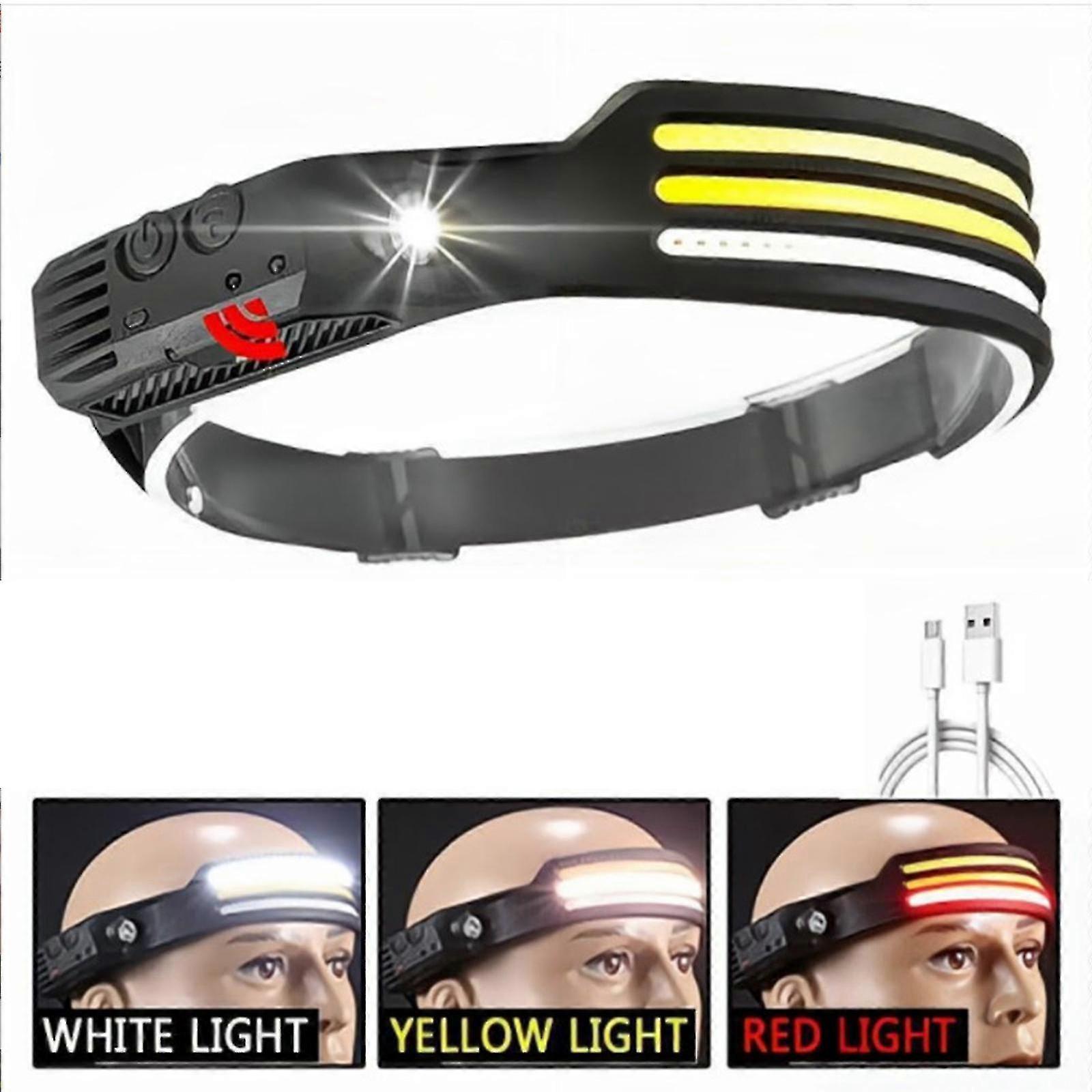 Smiling Shark 3-color Lightweight Sensor Headlamp, Usb Rechargeable And Waterproof Motion Sensor With Wide Lighting Range