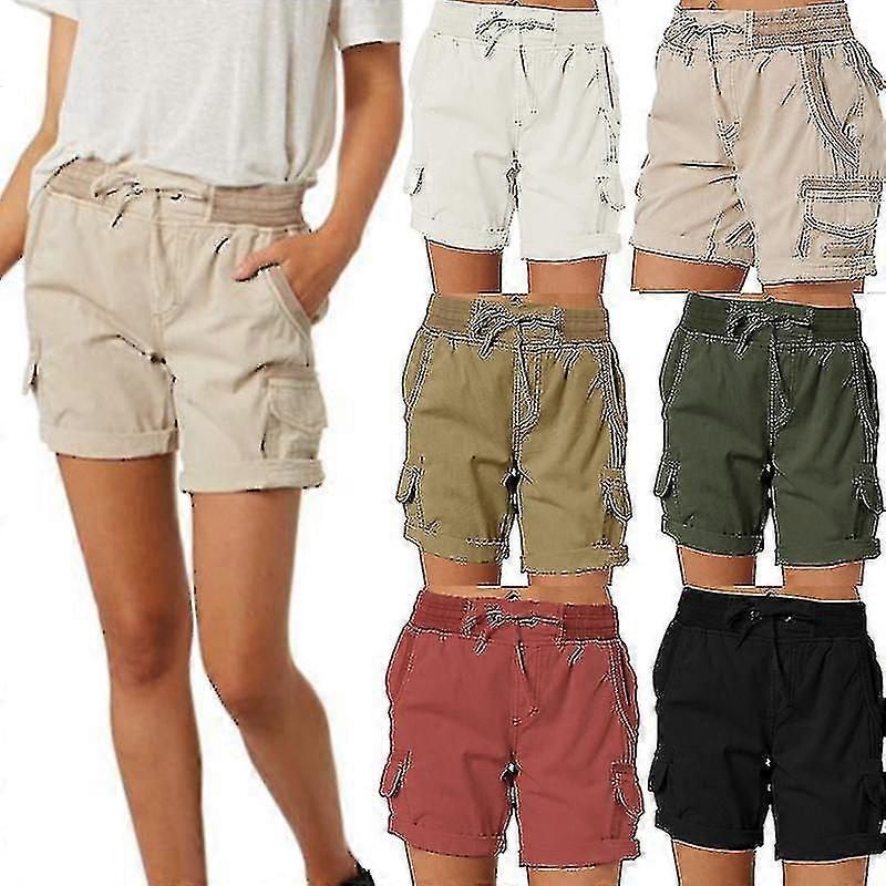 Kvinnor Shorts Cargo Byxor Shorts Elastisk midja Korta byxor Bomull Linen Pocket Summer Beach Enfärgad Sliming Comfot andas