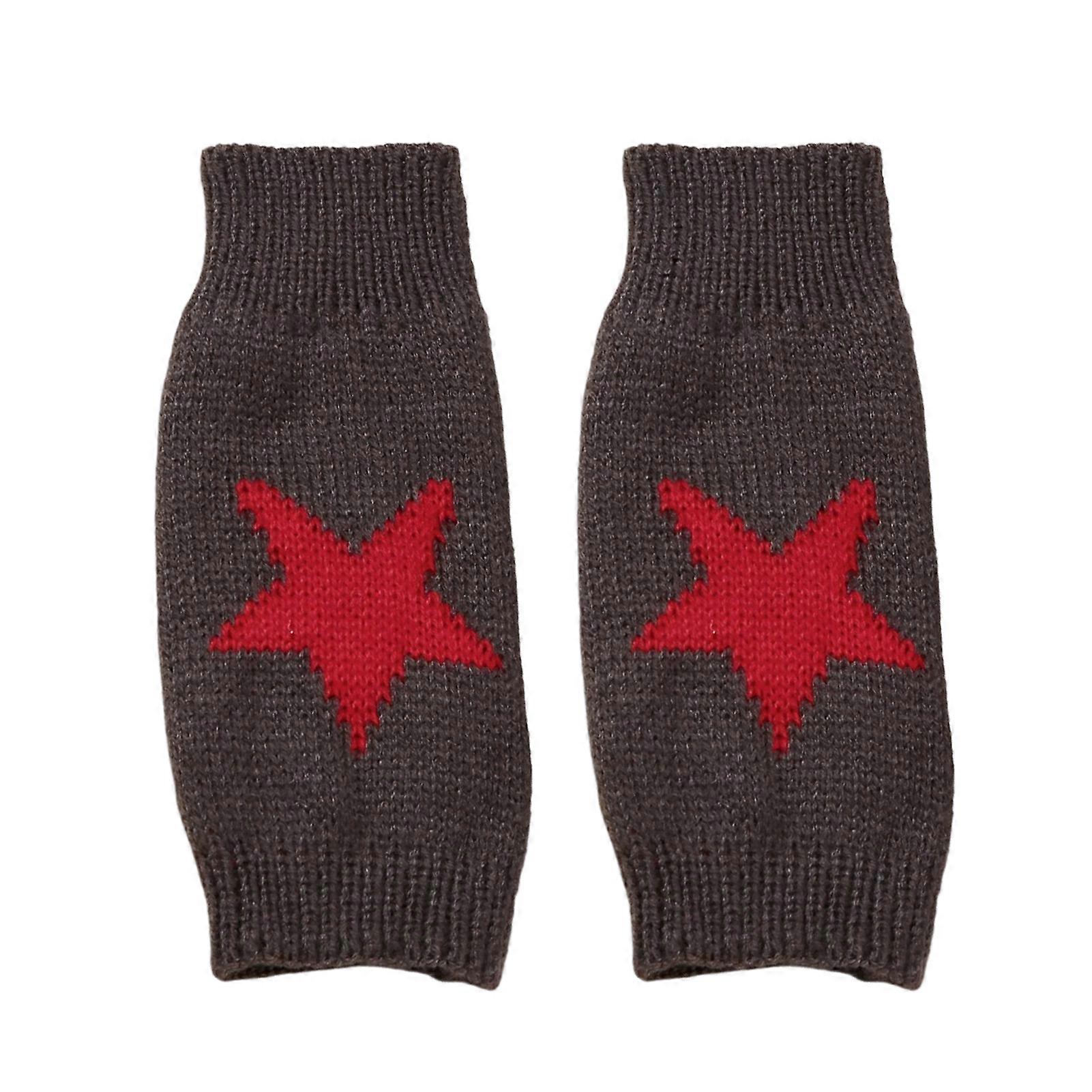 1 Pair Winter Typing Gloves Knitted Half Fingers Elastic Star Printed Color Matching Anti-slip Wrist Protection Heat Retention Soft Warm Students Writ