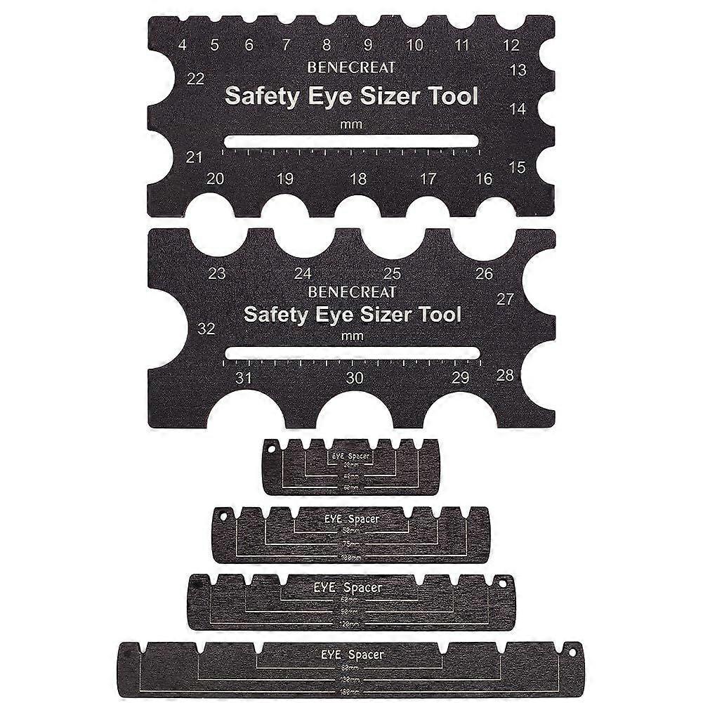 6Pcs Wooden Safety Eyes Insertion Tool, 4~32mm Diameter Measuring Ruler Crochet Tool for DIY Craft, Plush Bear Eye Installation, Doll Making