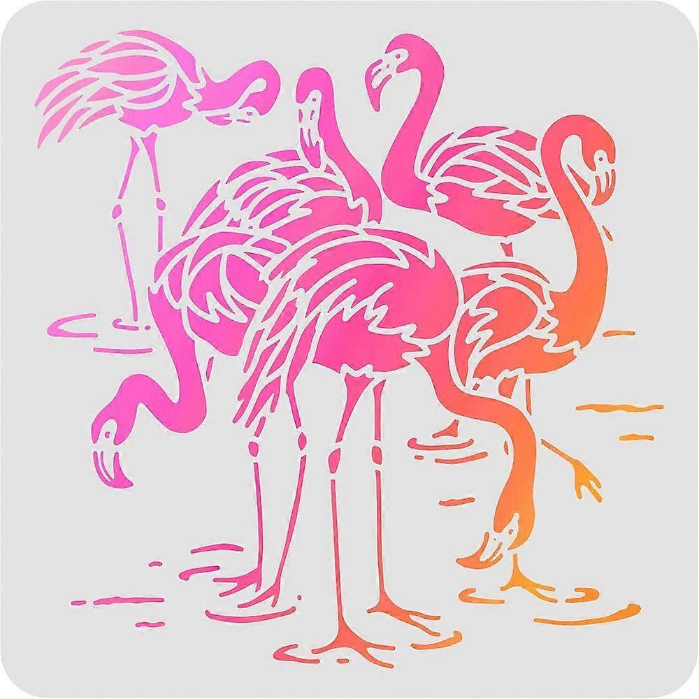1pc Flamingo Stencils Template 11.8x11.8 inch/30x30cm Plastic 6 Flamingo Drawing Painting Stencils Square Flamingo Reusable Stencils for Painting on W