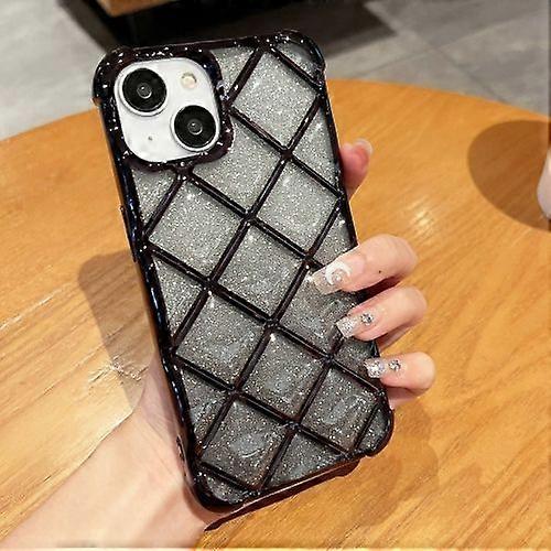 For iPhone 15 3D Diamond Lattice Laser Engraving Glitter Paper Phone Case
