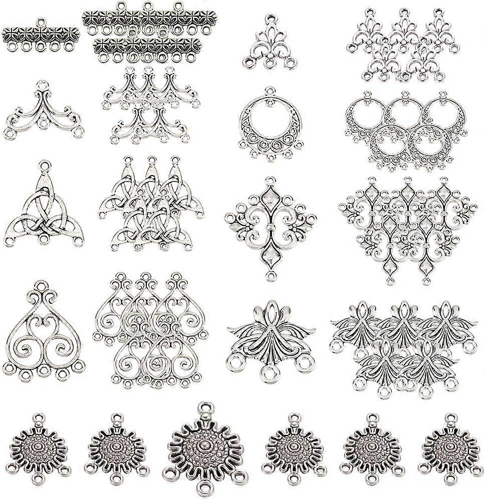 1 Box 54Pcs 9 Style Chandelier Connector Charms Component Links Alloy Hollow Filigree Pendants Flat Round Teardrop Triangle Shape for Jewelry Making E