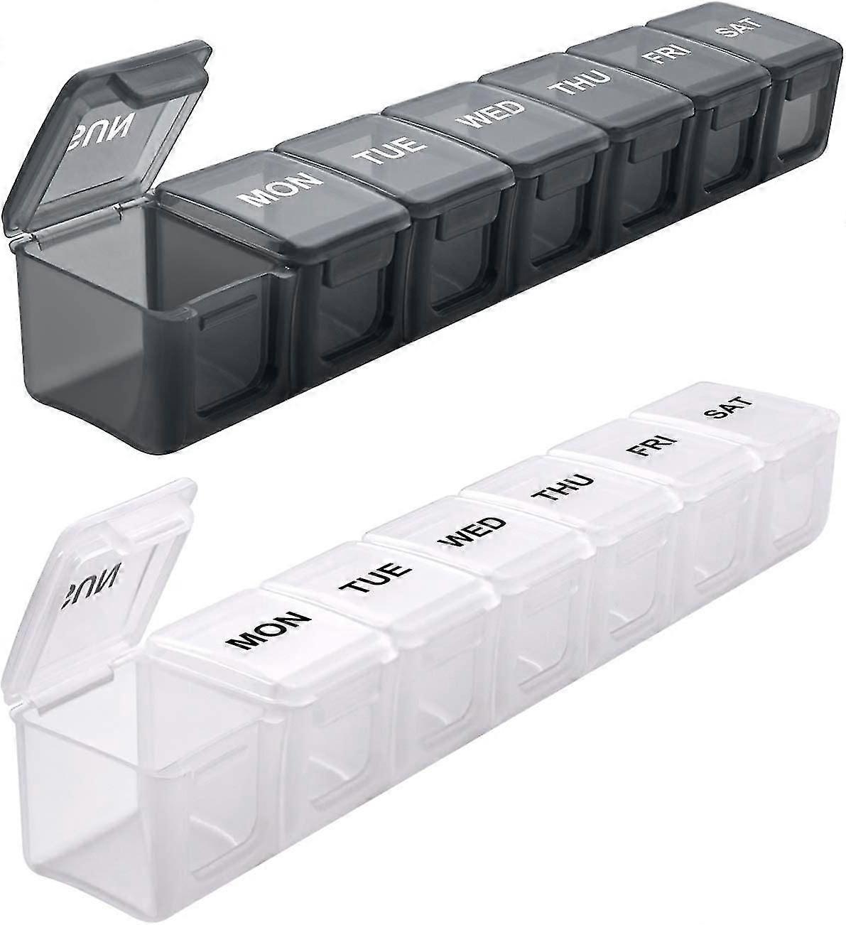 Extra Large Weekly Pill Organizer 2 Pcs, Daily Pill Cases For Pills/vitamin/fish Oil/supplements (bla And White)
