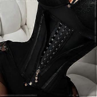 Fajas Colombianas Modelador de Cintura Dupla Ajustável com Zíper e Olhos de Gancho Osso Mulheres Shaper Flat Belly Corset XS Bege