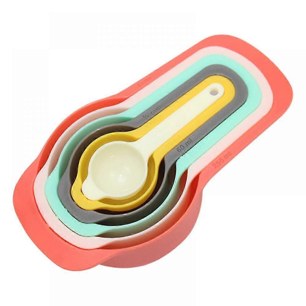 Nested Plastic Color Measuring Spoons 6-piece Set With Dual Engraved Measuring Cups In The Kitchen, Kitchen Baking And Cooking Measuring Tools