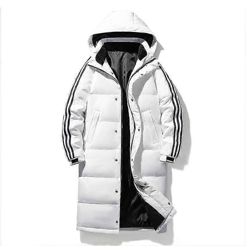 Men's Winter Long Three-stripe Down Jacket White Duck Down Thick Warm Coat