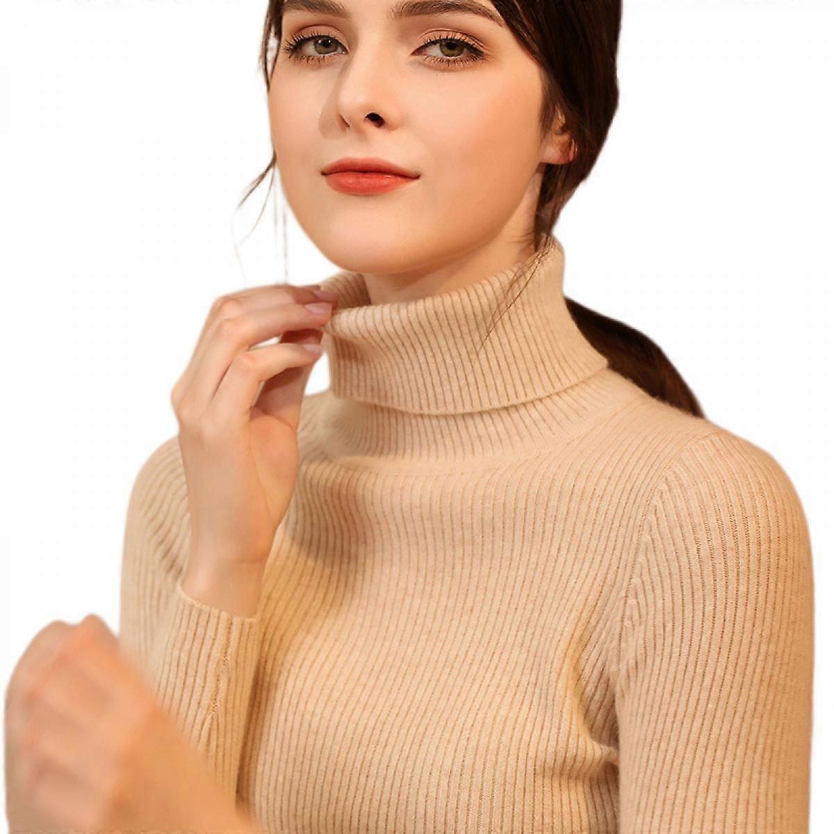Women's Ribbed Turtleneck Sweater Long Sleeve Knitted Solid Pullover,L