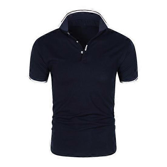 Men T-shirt Turn-down Collar Short Sleeve Button Loose Fit Soft Solid Color Business Style