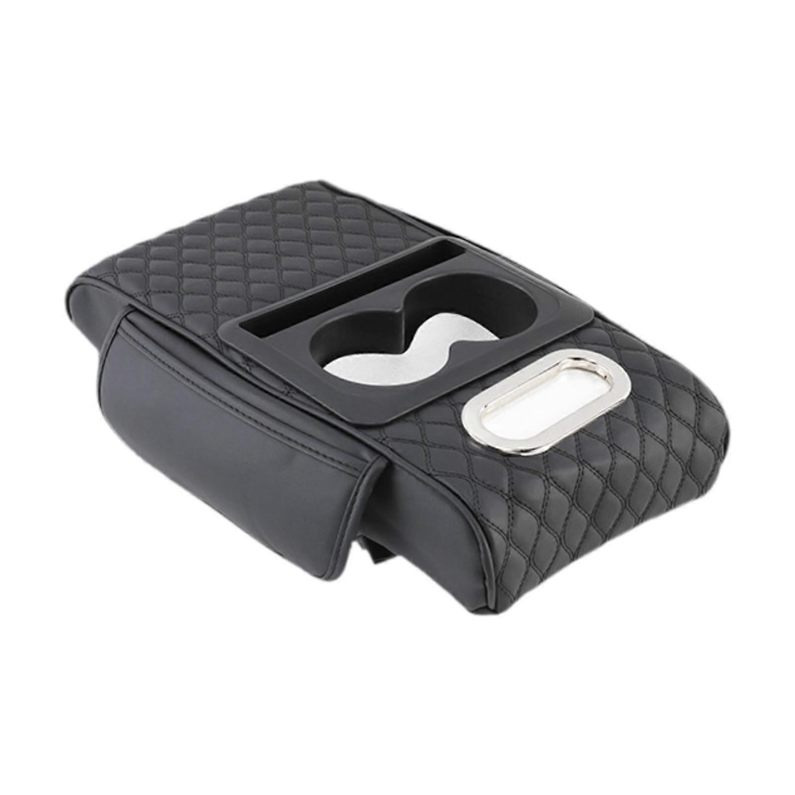 Auto Armrest Box Cover Cushion Smooth Surface Easily Install with Phone Slot Black