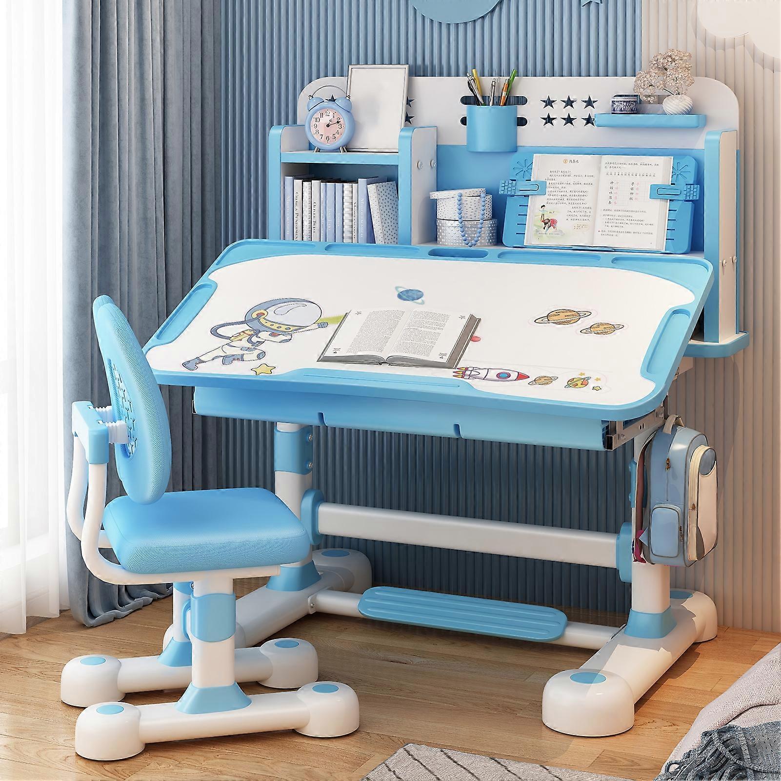 Kids Study Desk Chair Set, Height Adjustable Children School Study Table Chair Set with Sitting Corrector, Ergonomic Desk Chair 