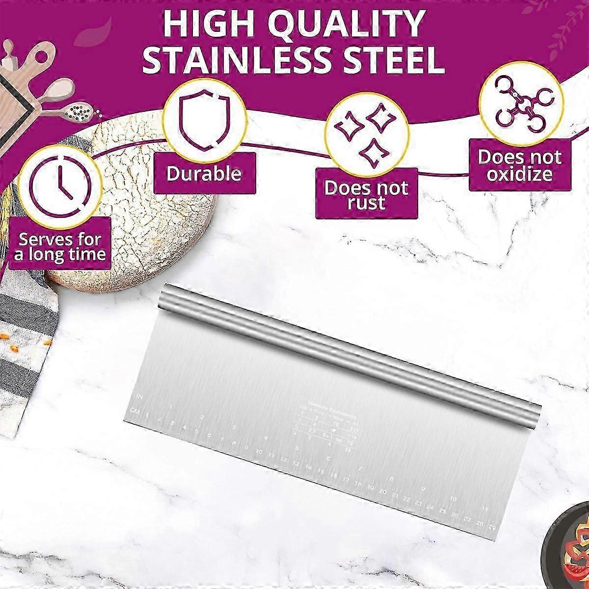 Stainless Steel Dough Pastry Scraper Chopper Pizza Cutter,Graduated Baking Tool