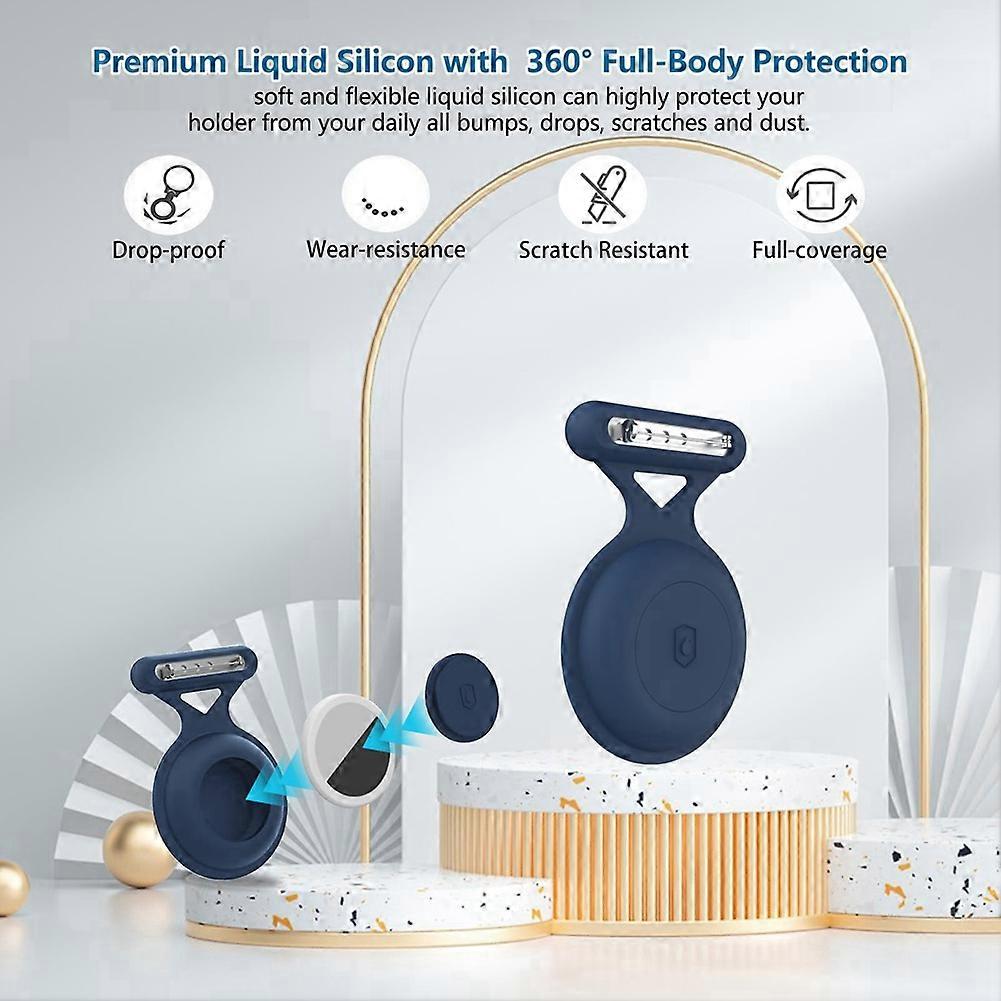 For AirTag Waterproof Holder Case with Brooch Dark Blue