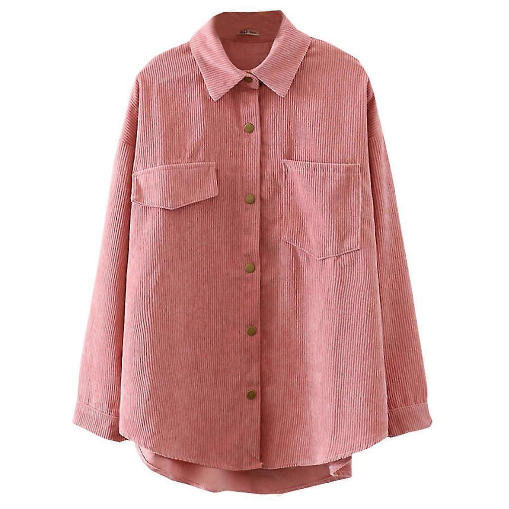 Damen Cord Samt Langarm Bluse Umlegekragen Button-Down-Hemd Vintage-Hemd einfarbig asymmetrisch locker Herbst für Jackenoberteile mit Tasche