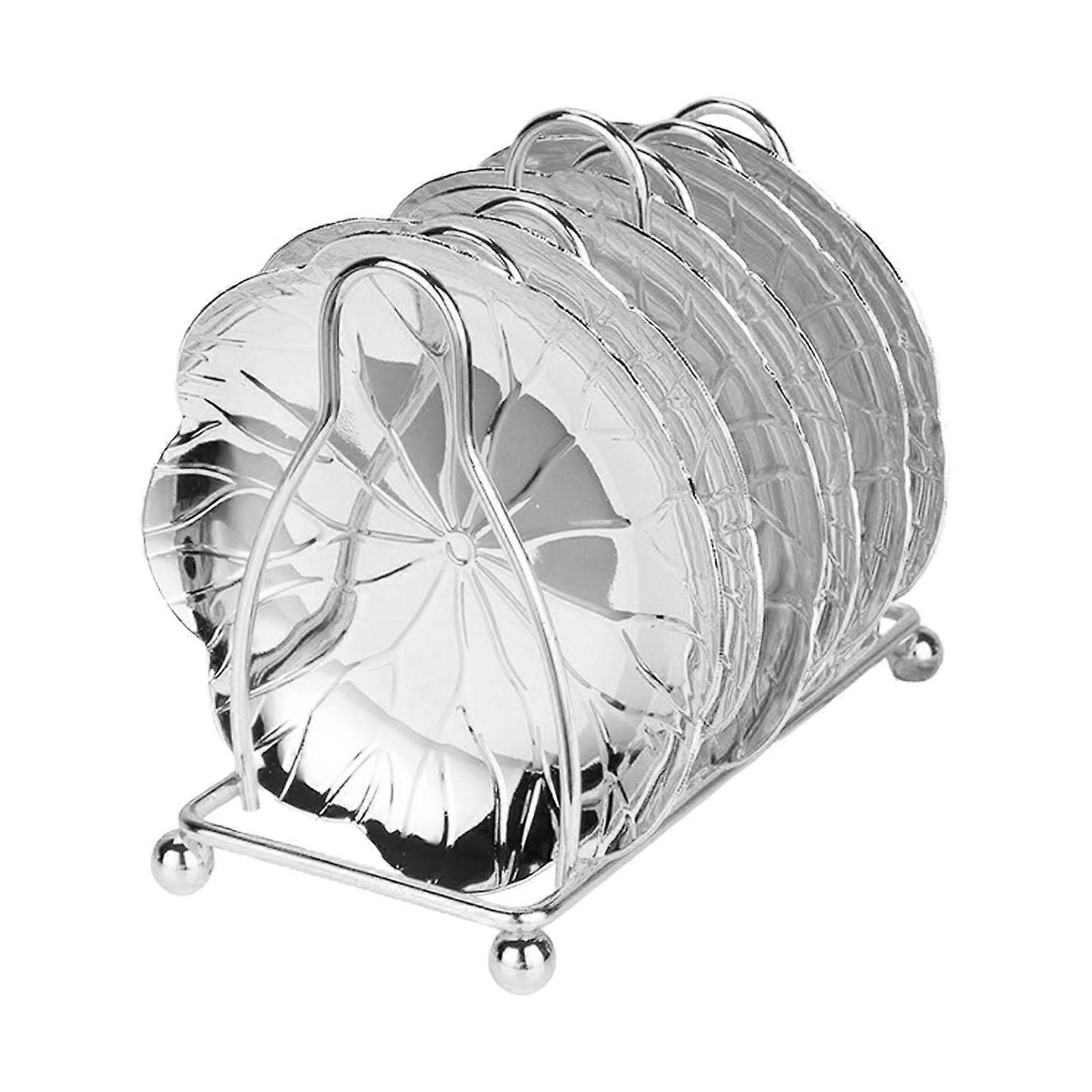 Πολυτελές πιατάκι τσαγιού Lotus Leaf Pattern Vintage Tea Cup Δίσκοι με Metal Stand Σουβέρ ποτών Teaware Housewarming Δώρο Ασημί