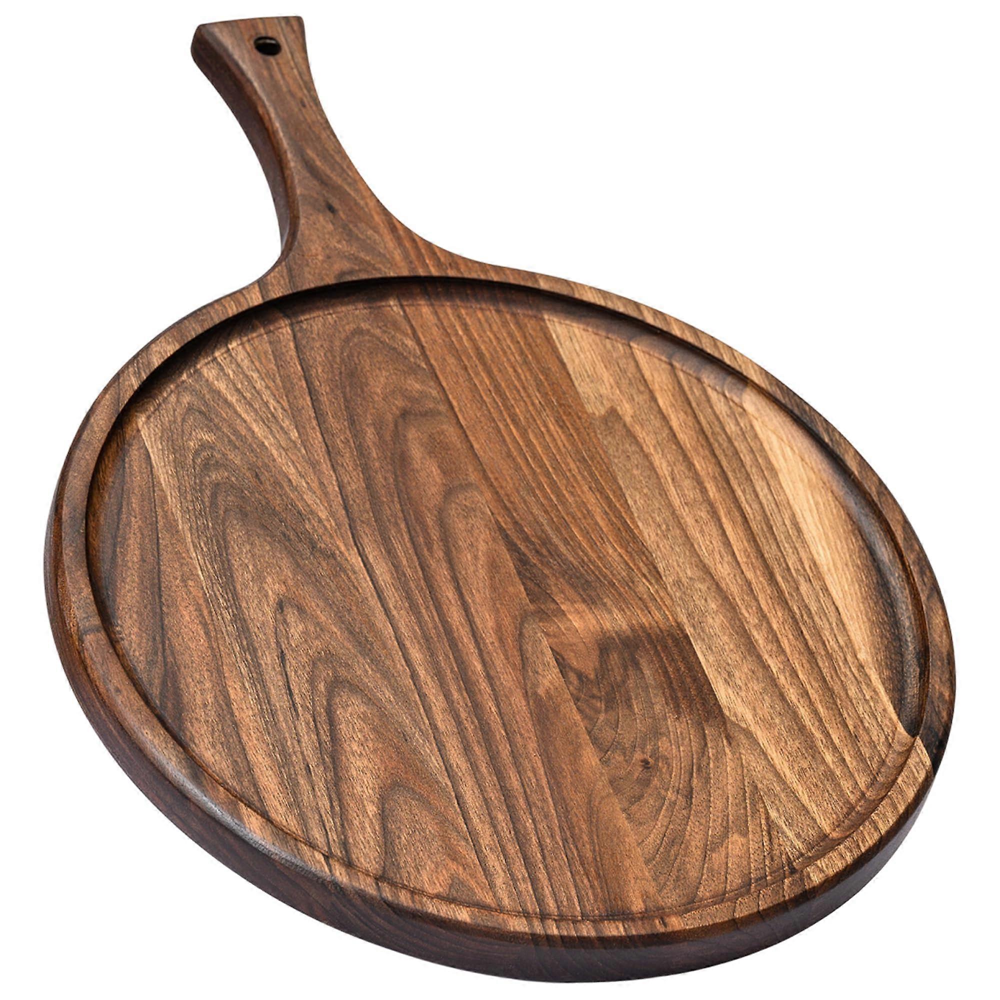 Round Walnut Wood Cutting and Serving Board with Handle 17 x 12.6 x 0.8 In Charcuterie Board Large