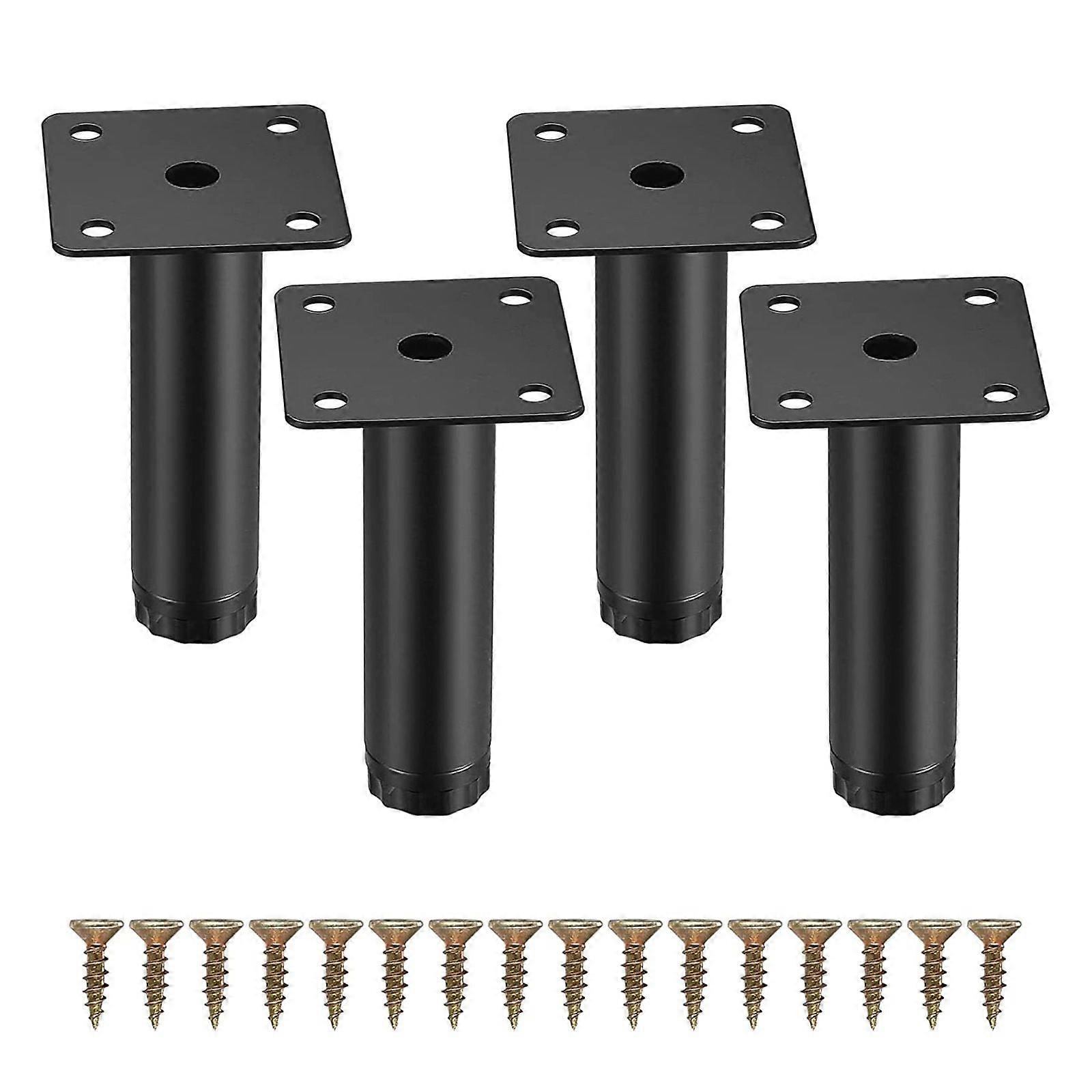 Furniture Legs 4 Legs, Table Leg 10cm Black Height Adjustable Feet for Furniture Made of Aluminum Alloy, Height Adjustable, Comes with Stainless Steel
