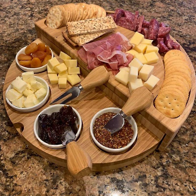 Cheese Board Cutlery Cutter Set With Slide Out Drawer Cooking Tools Slicer Fork Scoops Cut