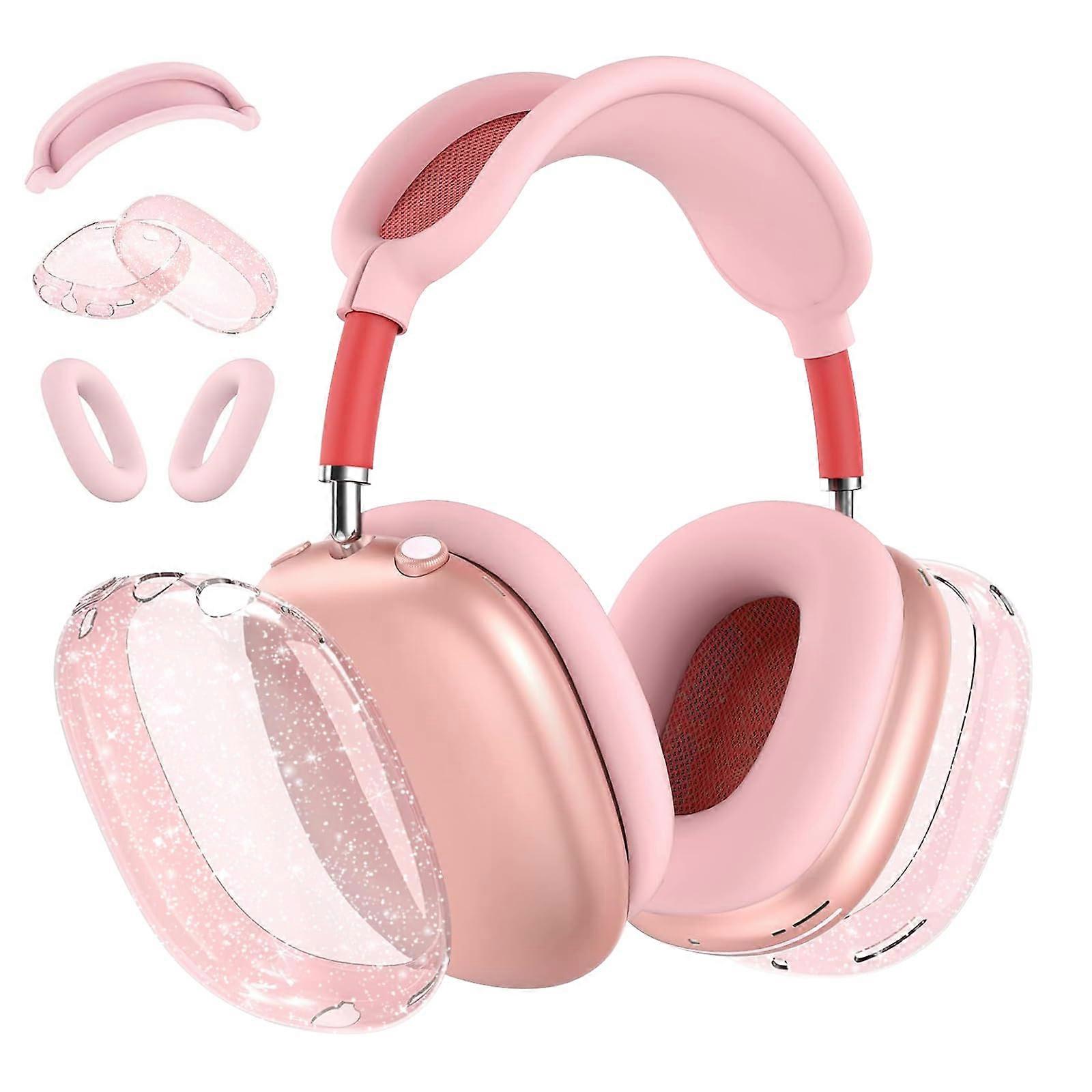 AirPods Max Case 3-In-1 Clear Soft TPU Ear Cups, Ear Pads and Headband Cover - Compatible With AirPods Max, Pink Glitter